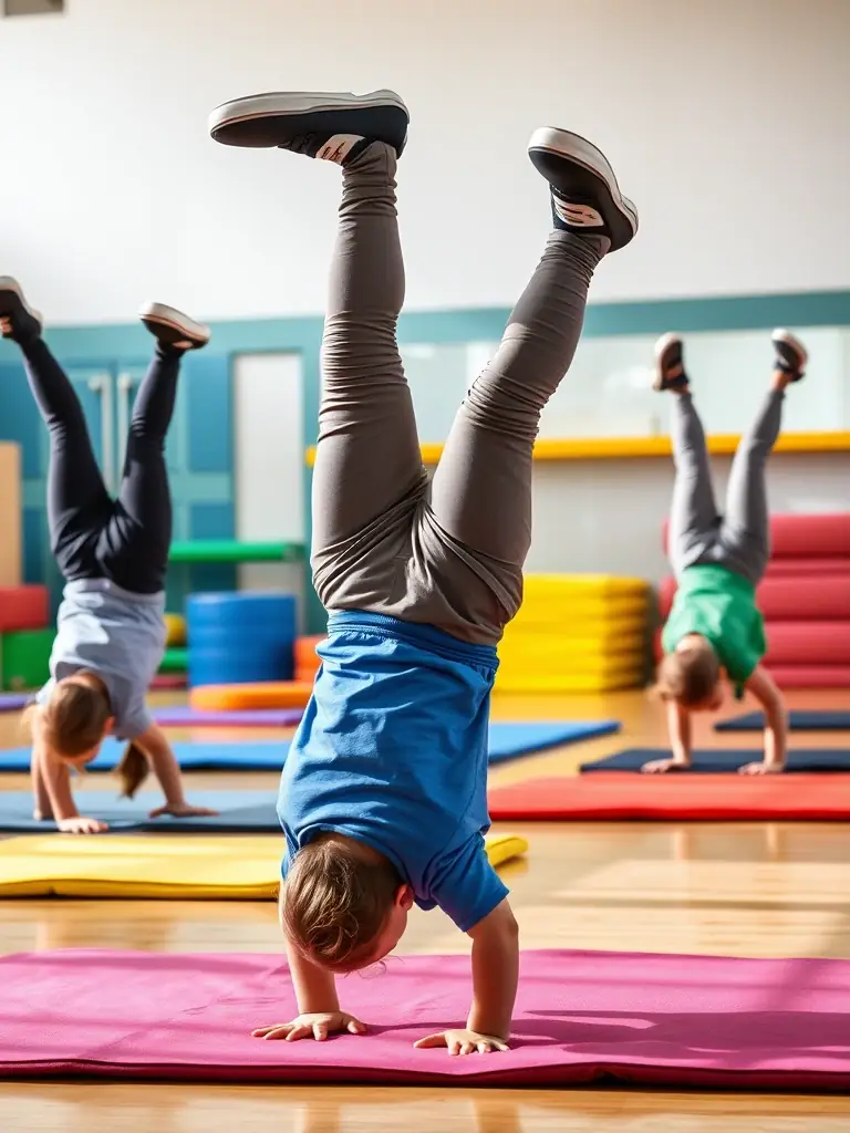 A vibrant image of children participating in a gymnastics session, showcasing the energy and fun of the program.