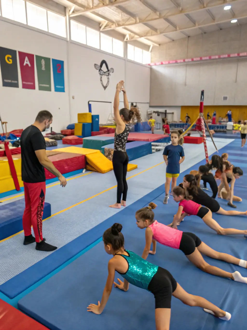 An image of children learning basic athletic skills, highlighting the development of fundamental movement.